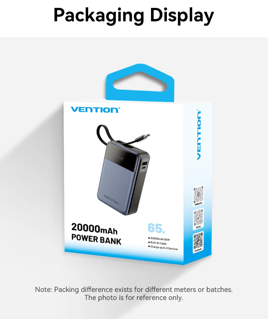 Vention 65W Portable Power Bank 20000mAh