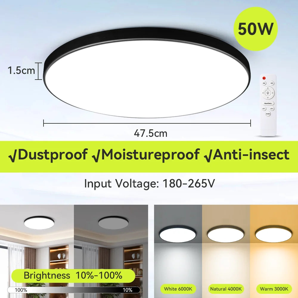 3 Colors Dimmable Smart Led Ceiling Light with Remote Control