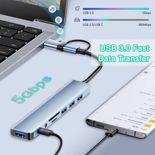 USB 3.0 Hub Type C Docking Station With SD/TF Card Reader