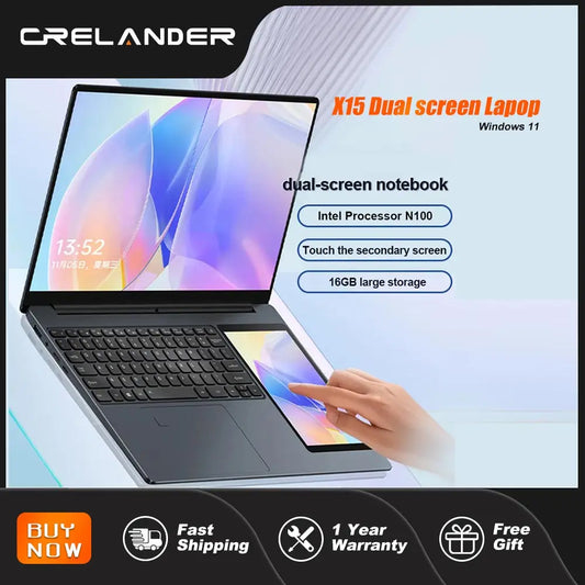 CRELANDER Intel laptop 15.6" +7" Touch Screen 32GB RAM 1TB SSD Backlit keyboard with Windows 11 Notebook Computer Dual Screen Laptop