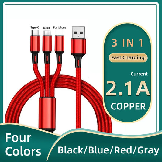 3 In 1 Micro USB Charging Cable For ios/Android/Type-C.